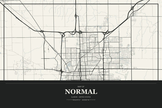 Normal, Illinois City Map Aluminum Sign in Museum Plaque style