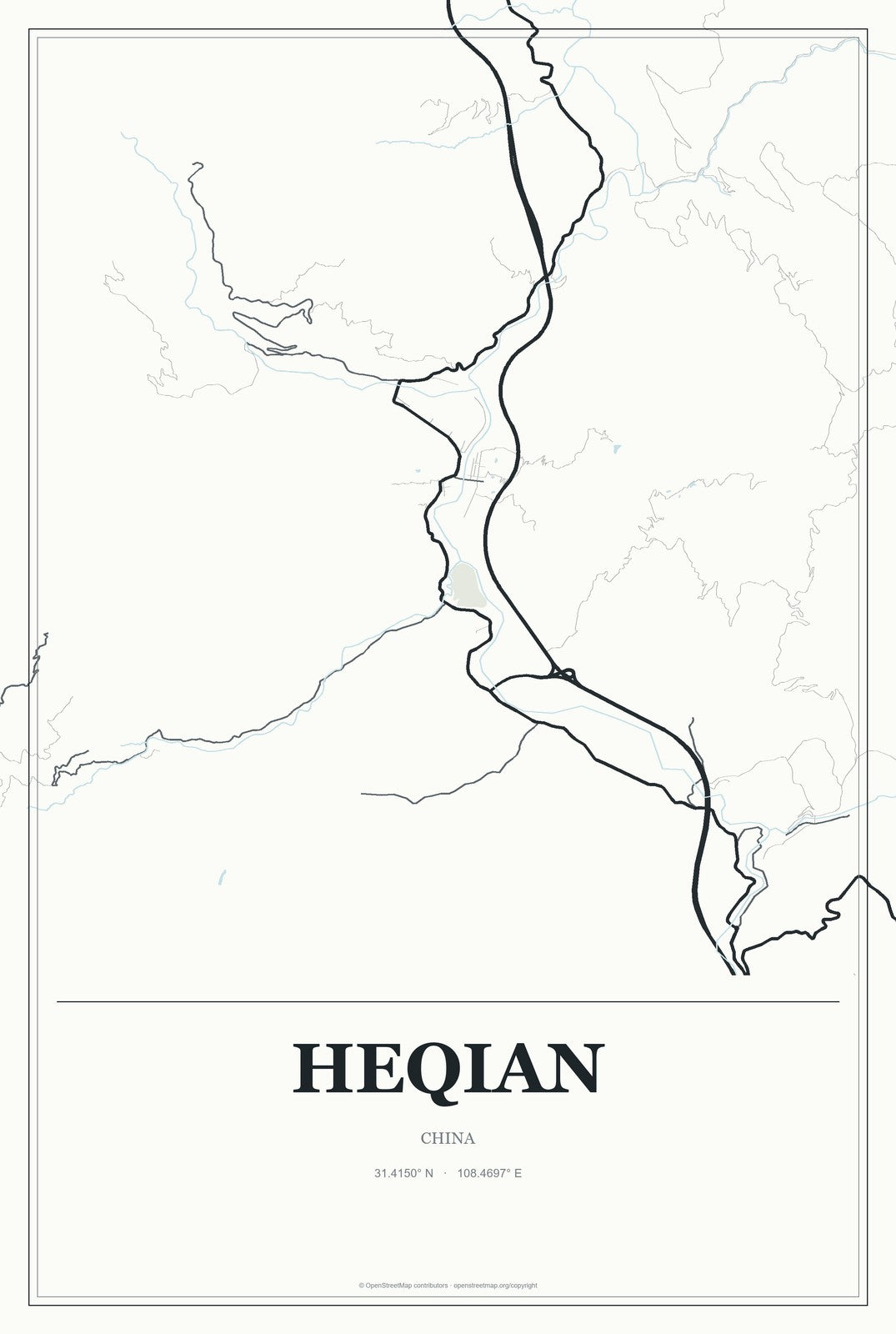 Heqian, China City Map Aluminum Sign in Gallery Air style