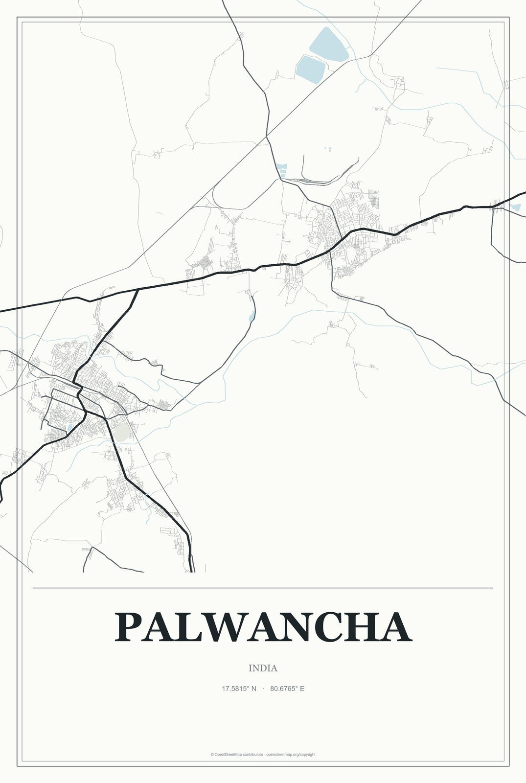 Palwancha, India City Map Aluminum Sign in Gallery Air style