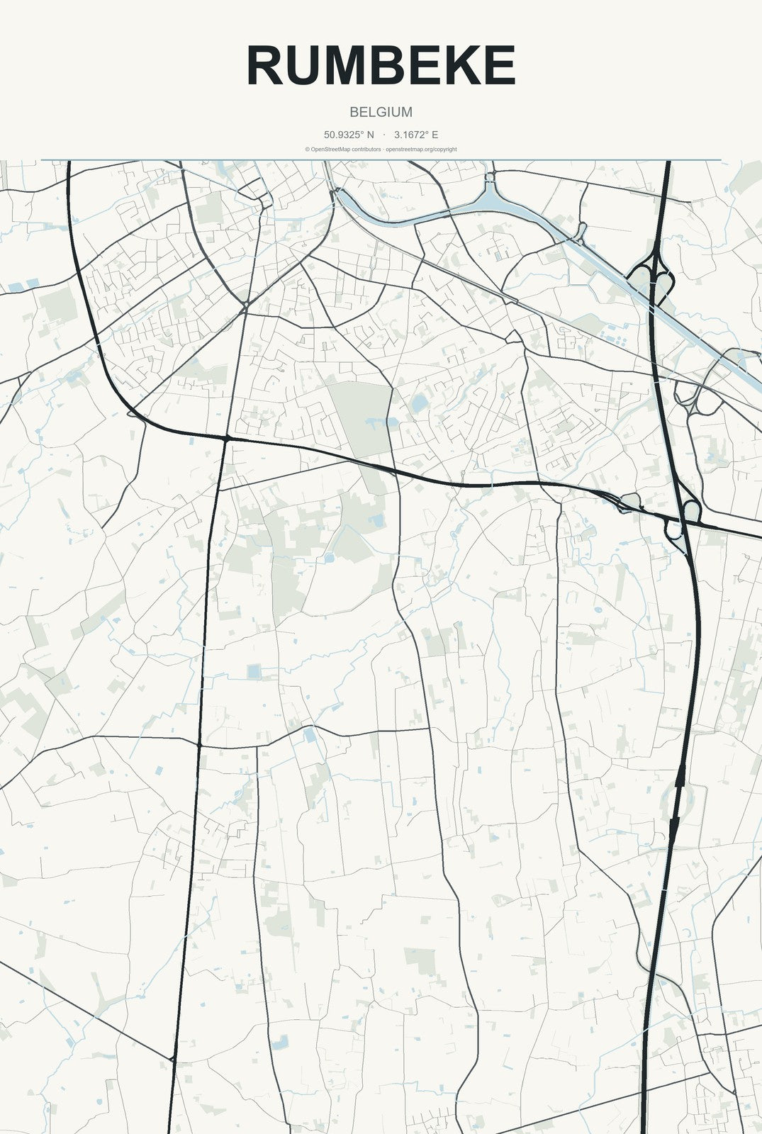 Rumbeke, Belgium City Map Aluminum Sign in Headline Atlas style