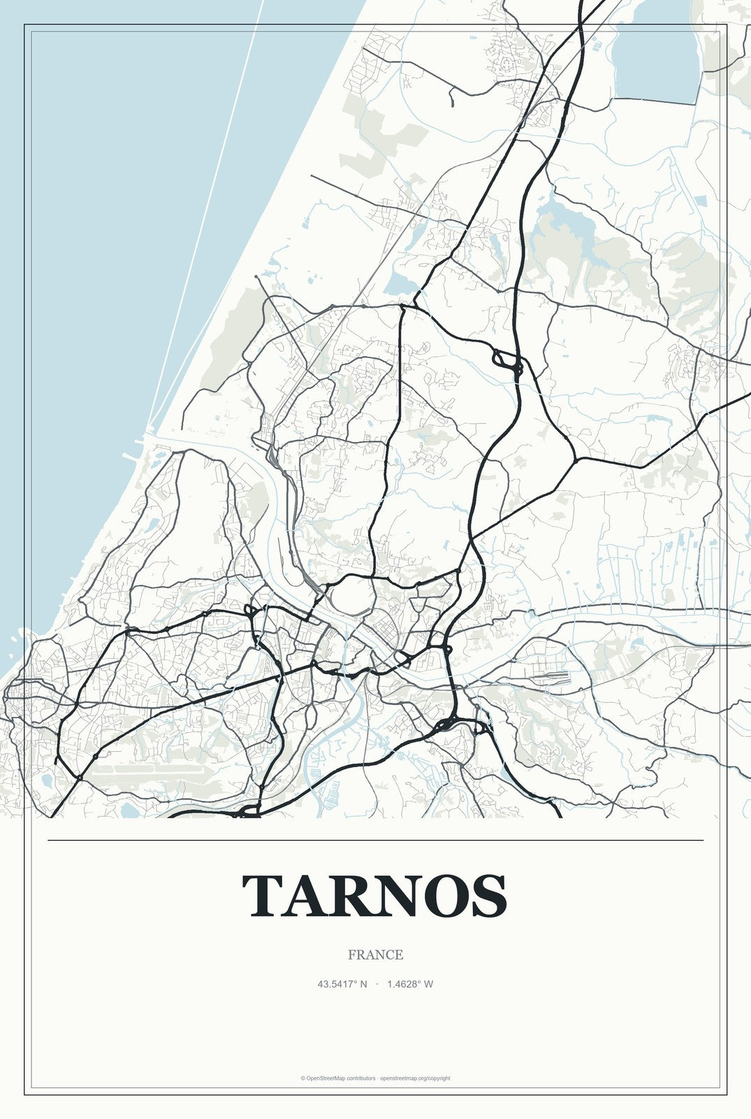 Tarnos, France City Map Aluminum Sign in Gallery Air style