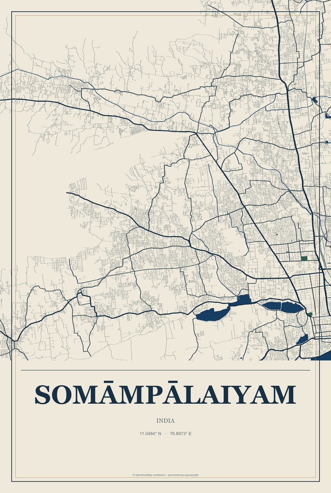 Somāmpālaiyam, India City Map Aluminum Sign in Coastal Cutout style