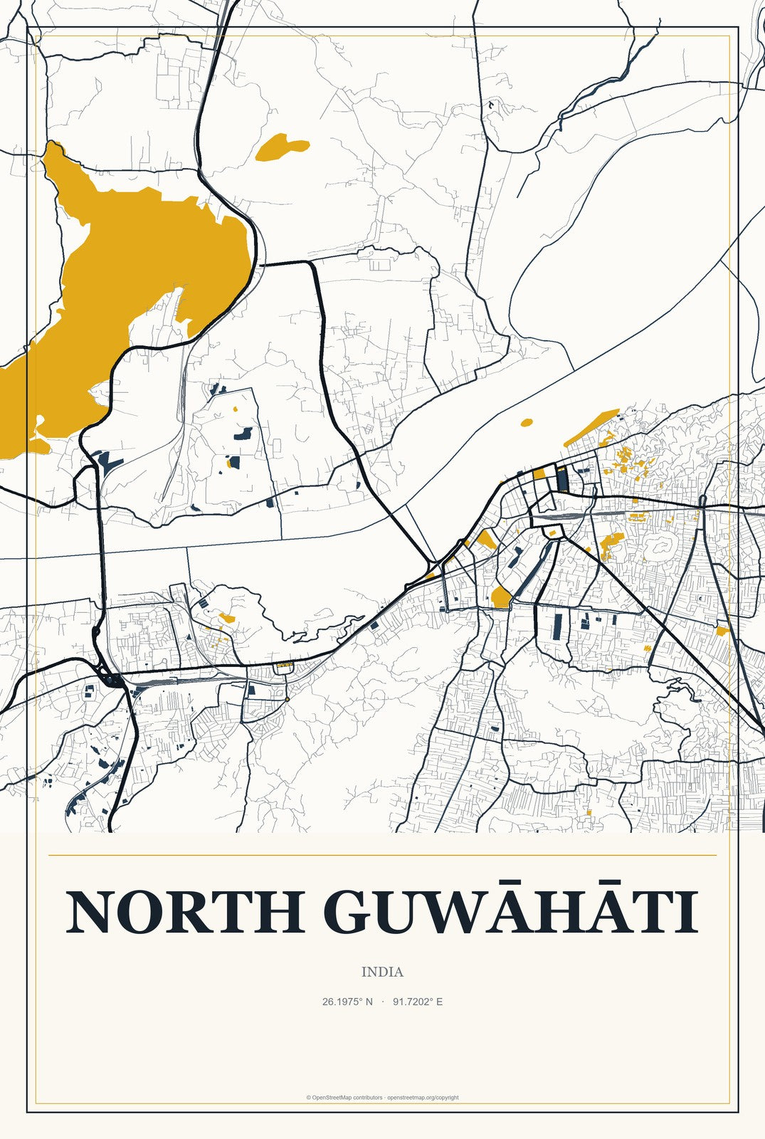 North Guwāhāti, India City Map Aluminum Sign in Citrine Modern style