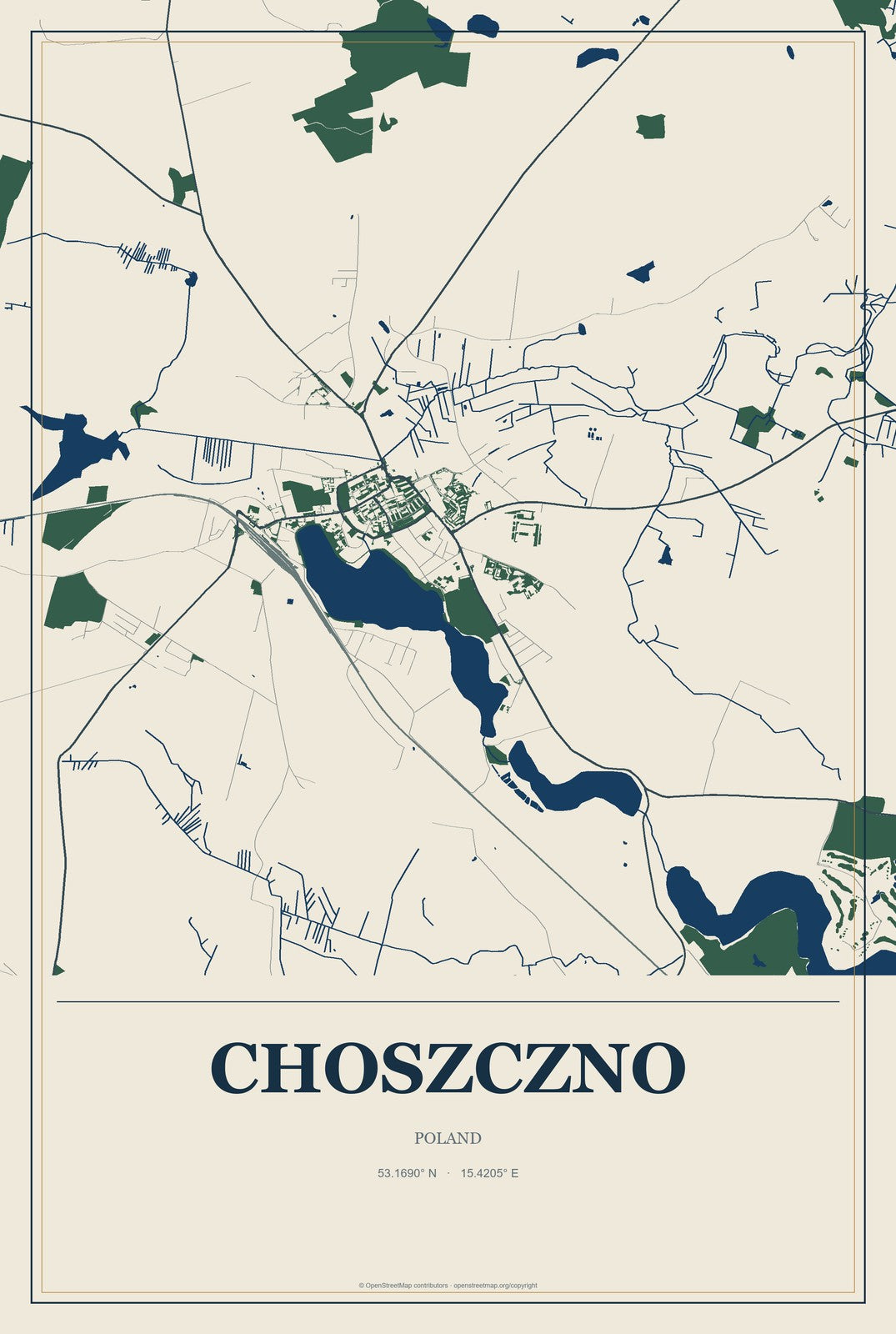 Choszczno, Poland City Map Aluminum Sign in Coastal Cutout style