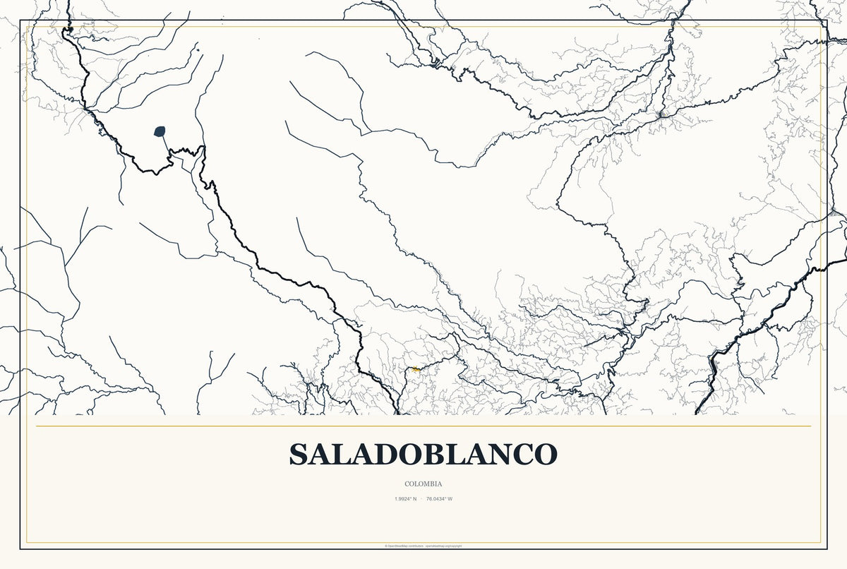 Saladoblanco, Colombia City Map Aluminum Sign in Citrine Modern style