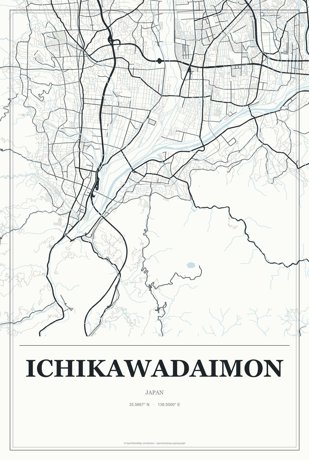 Ichikawadaimon, Japan City Map Aluminum Sign in Gallery Air style