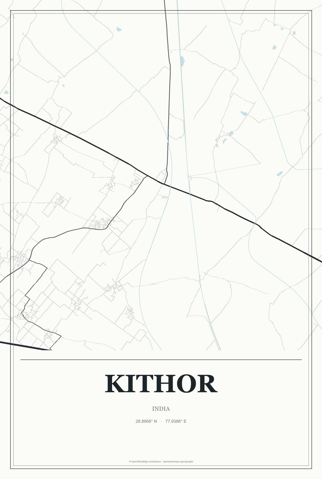 Kithor, India City Map Aluminum Sign in Gallery Air style