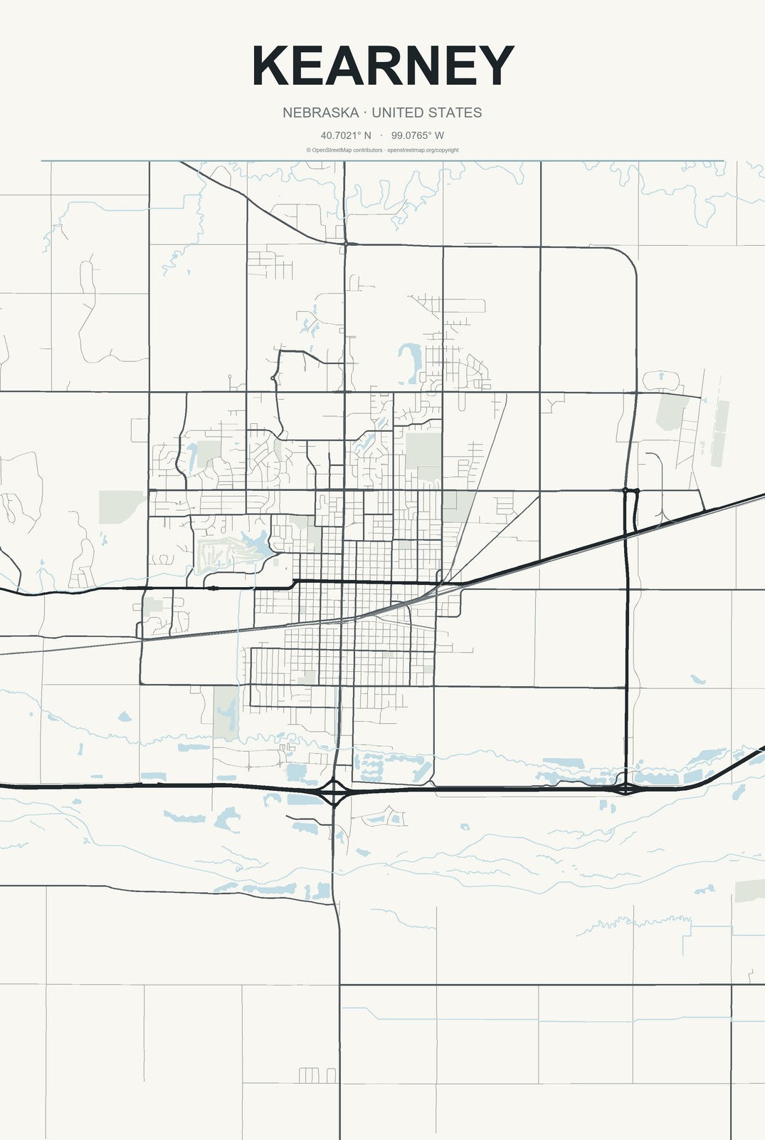 Kearney, Nebraska City Map Aluminum Sign in Headline Atlas style