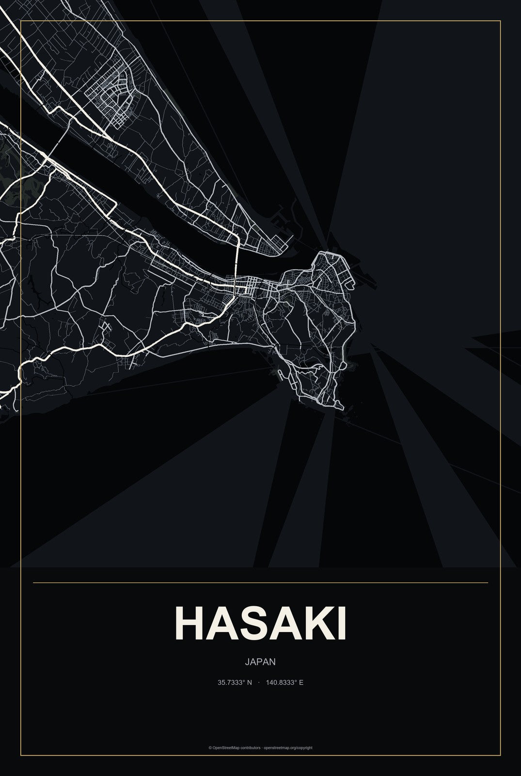 Hasaki, Japan City Map Aluminum Sign in Metropolitan Noir style