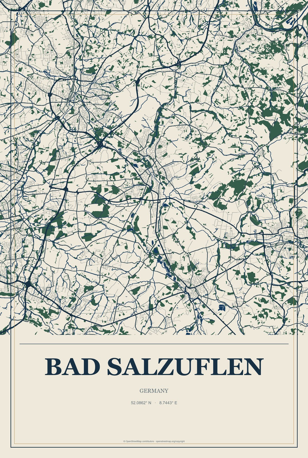 Bad Salzuflen, Germany City Map Aluminum Sign in Coastal Cutout style