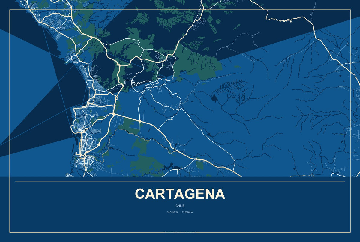Cartagena, Chile City Map Aluminum Sign in Harbor Cobalt style