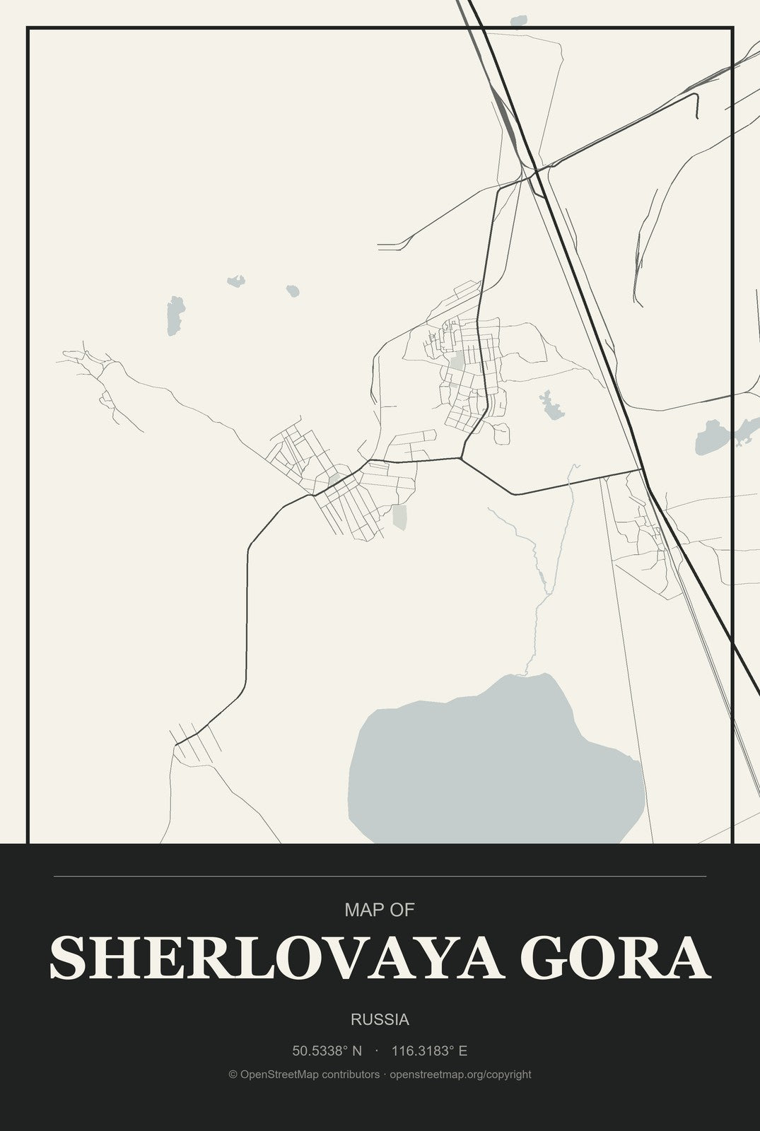Sherlovaya Gora, Russia City Map Aluminum Sign in Museum Plaque style