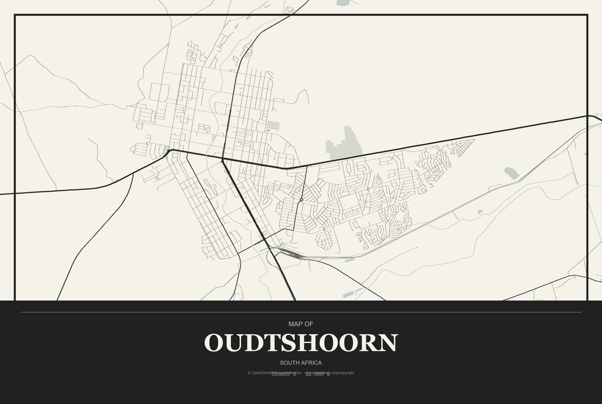Oudtshoorn, South Africa City Map Aluminum Sign in Museum Plaque style