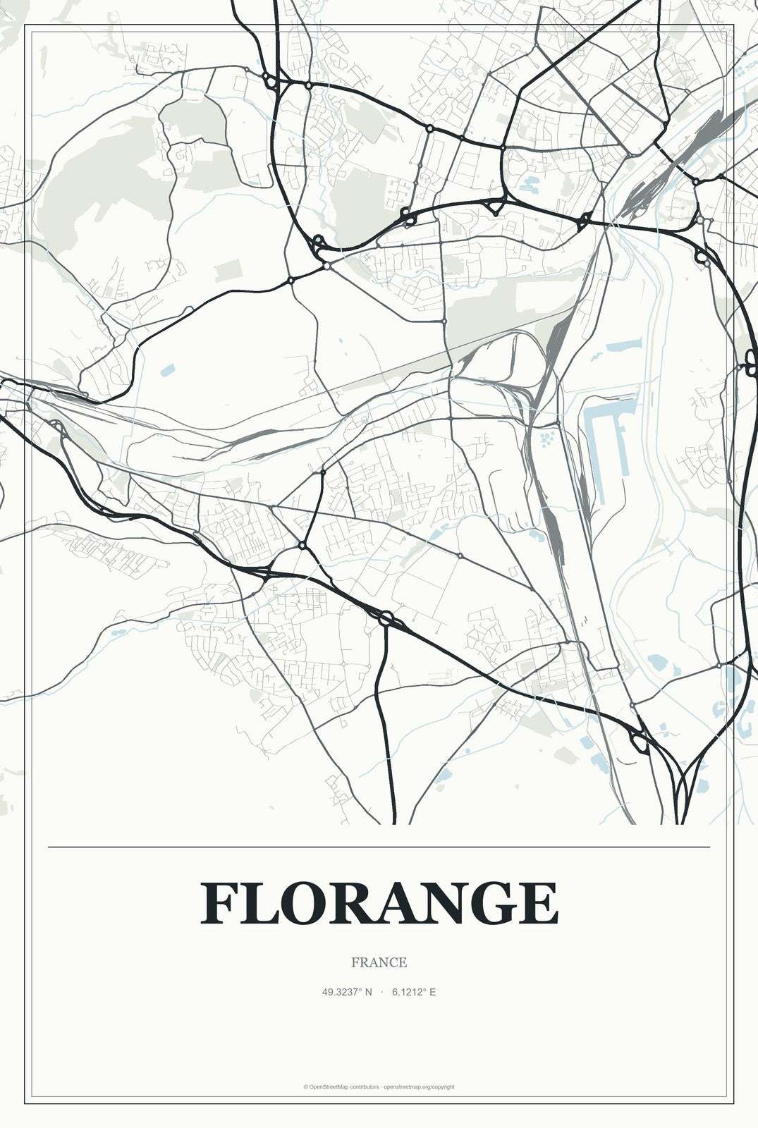 Florange, France City Map Aluminum Sign in Gallery Air style
