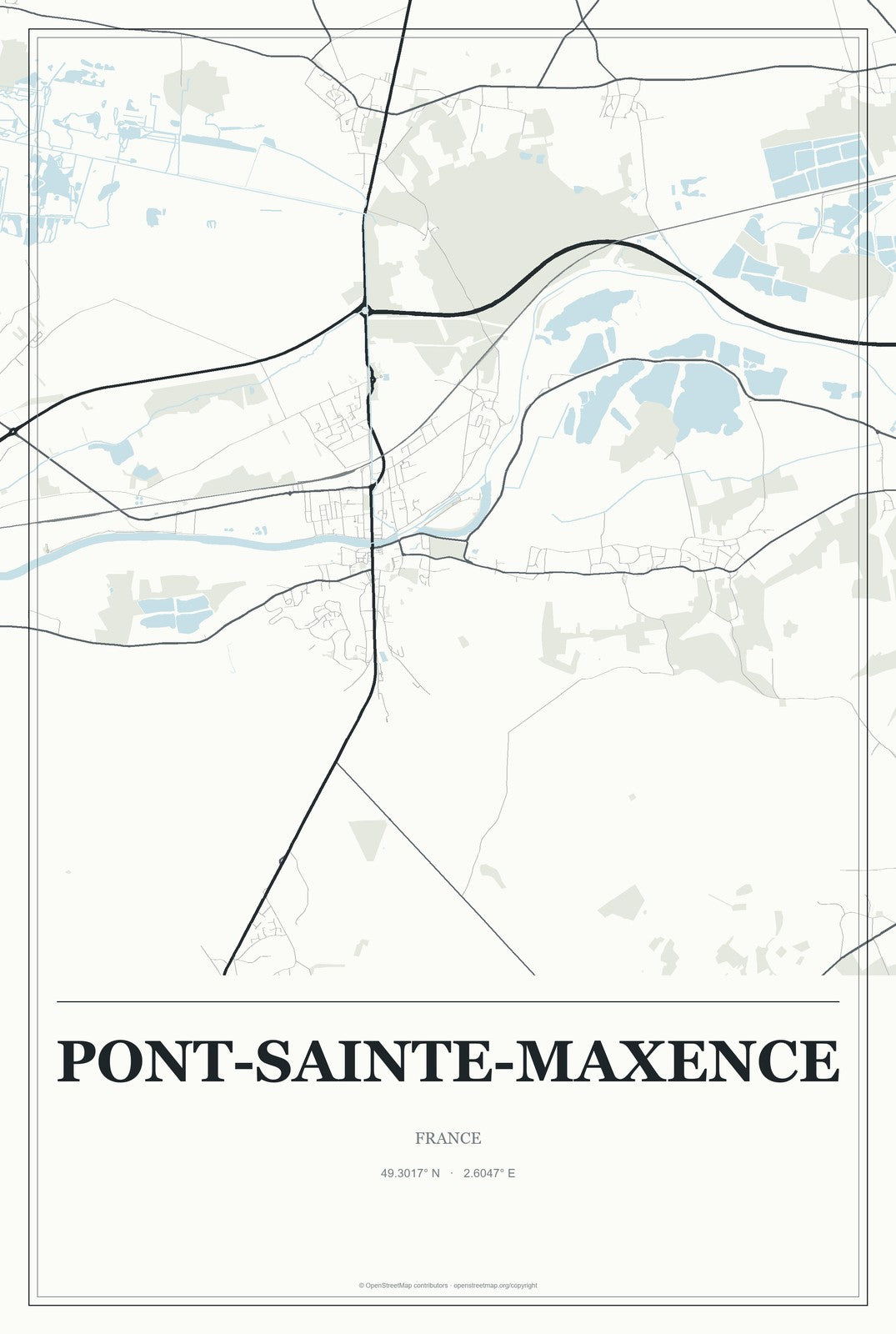 Pont-Sainte-Maxence, France City Map Aluminum Sign in Gallery Air style