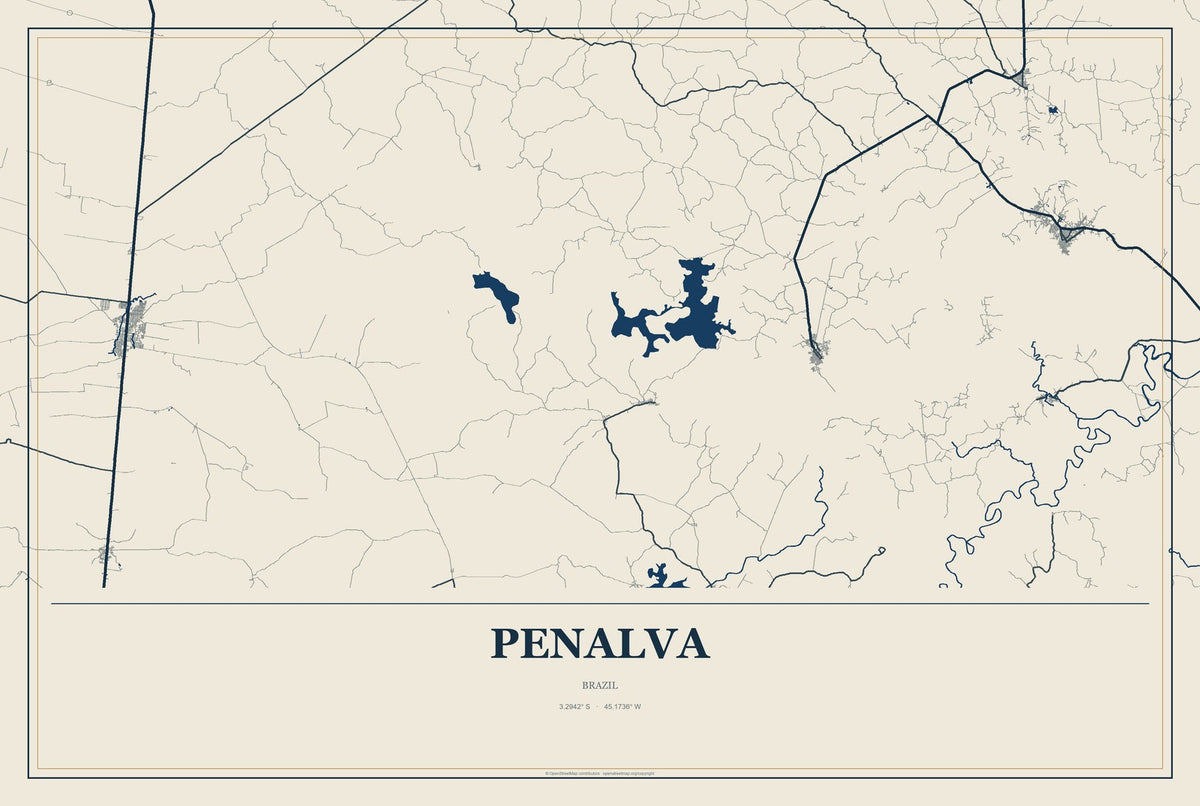 Penalva, Brazil City Map Aluminum Sign in Coastal Cutout style