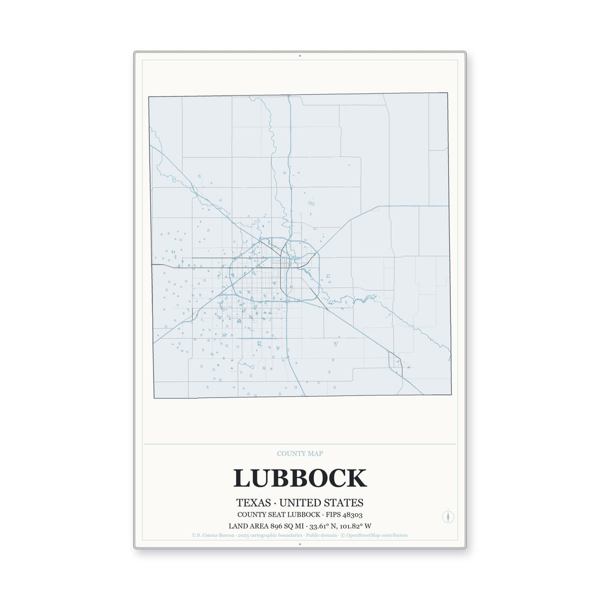Lubbock County, Texas Map Aluminum Sign in Gallery Air style
