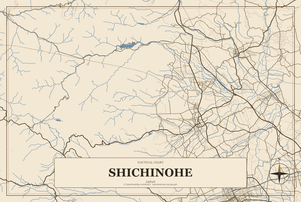 Shichinohe, Japan City Map Aluminum Sign in Heritage Nautical style