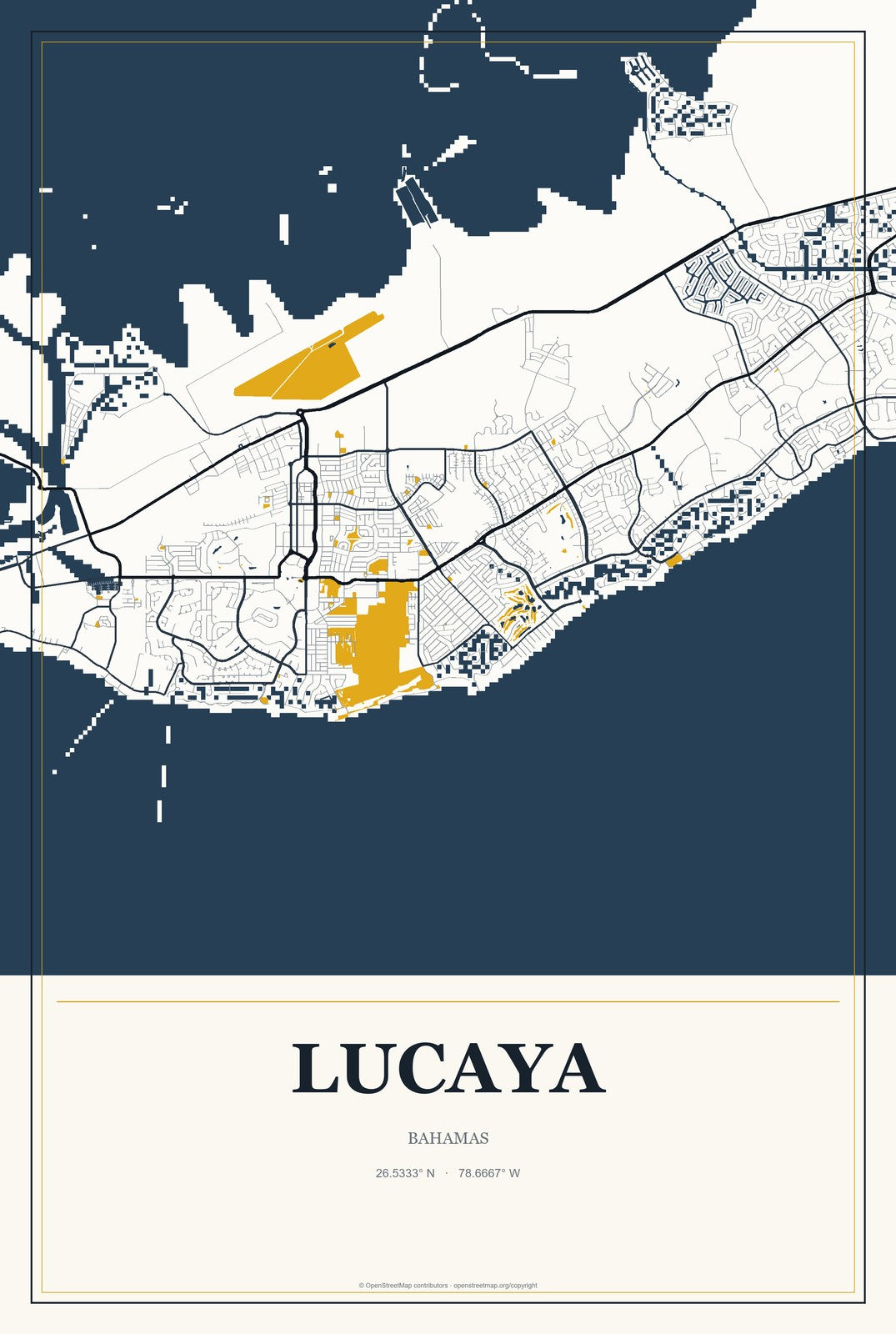 Lucaya, Bahamas City Map Aluminum Sign in Citrine Modern style