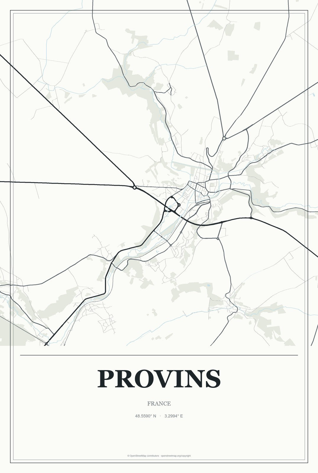 Provins, France City Map Aluminum Sign in Gallery Air style