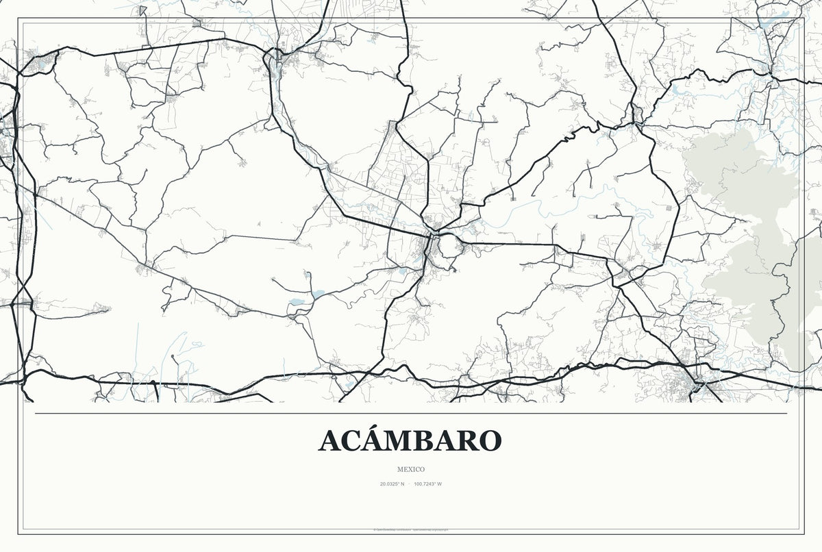 Acámbaro, Mexico City Map Aluminum Sign in Gallery Air style