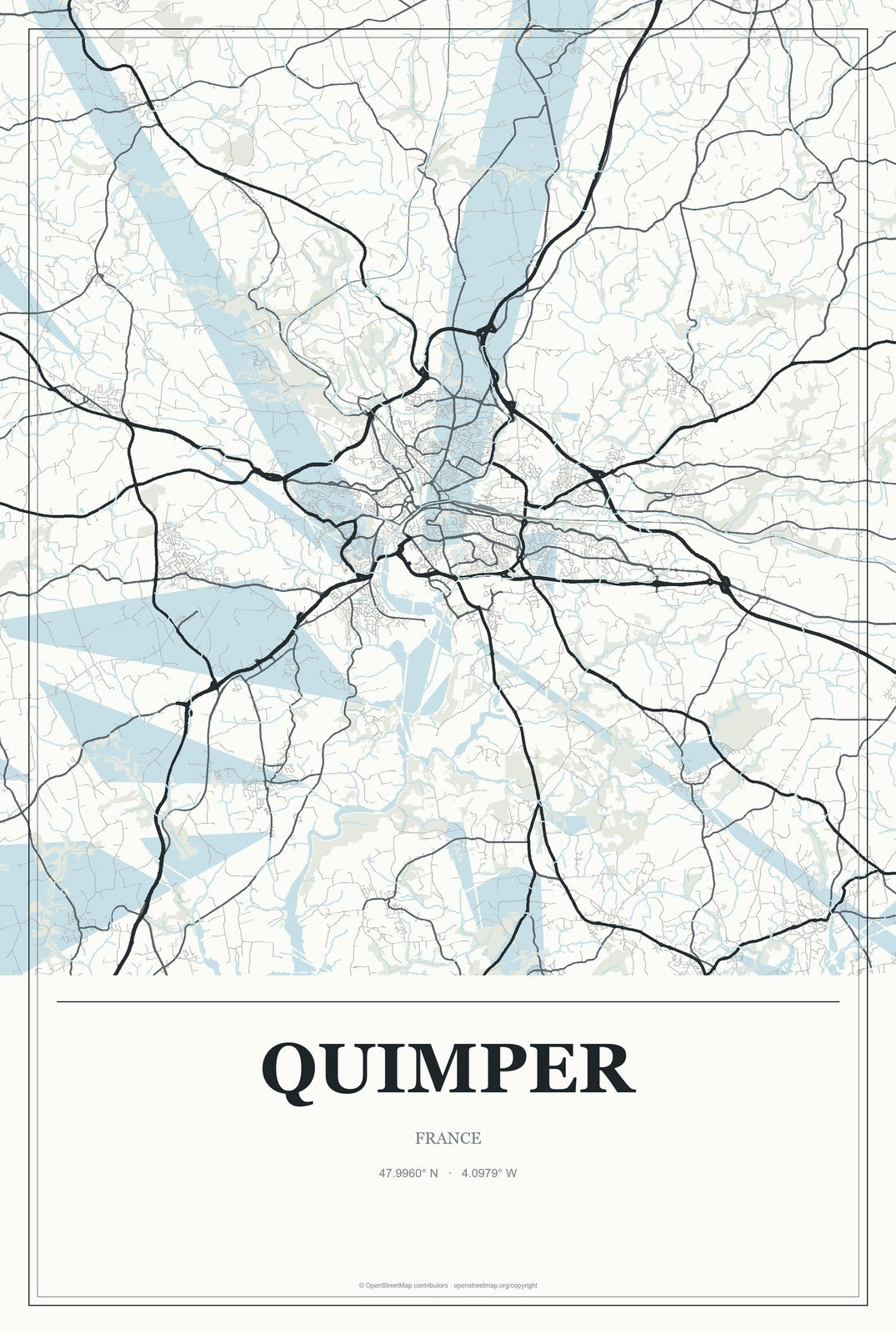 Quimper, France City Map Aluminum Sign in Gallery Air style