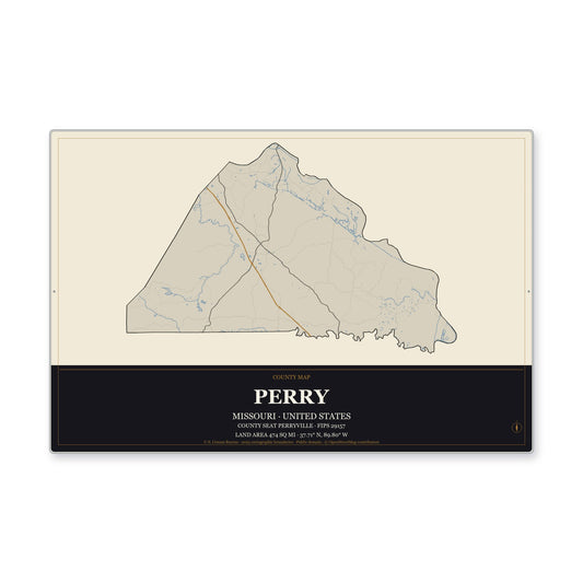 Perry County, Missouri Map Aluminum Sign in Museum Plaque style