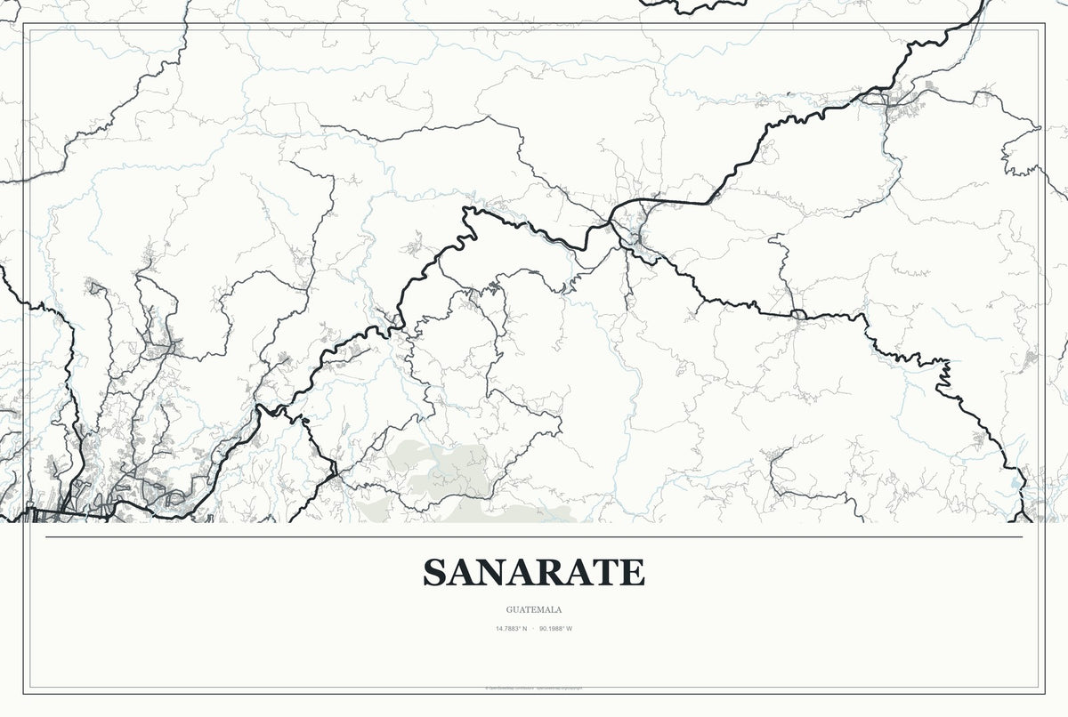 Sanarate, Guatemala City Map Aluminum Sign in Gallery Air style