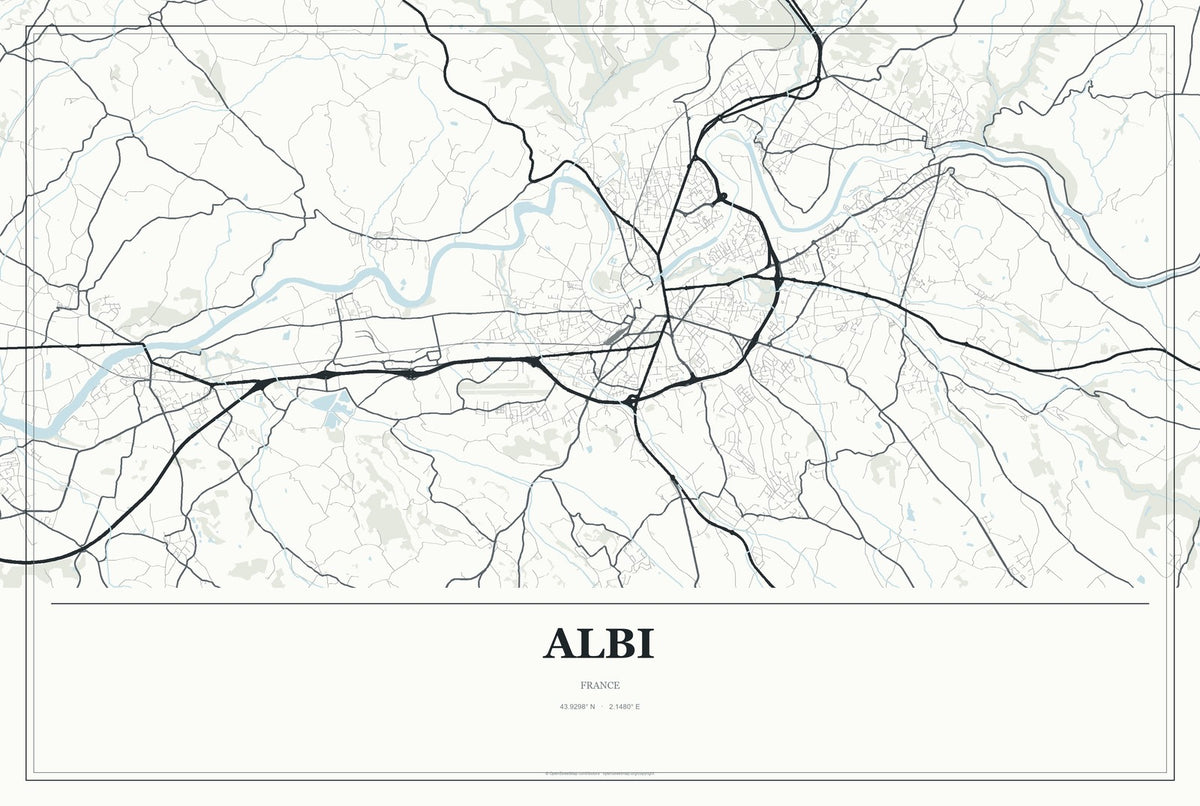Albi, France City Map Aluminum Sign in Gallery Air style