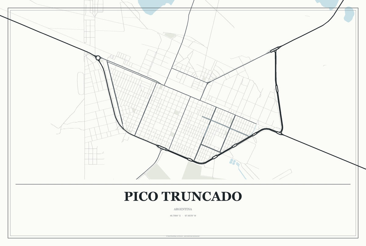 Pico Truncado, Argentina City Map Aluminum Sign in Gallery Air style