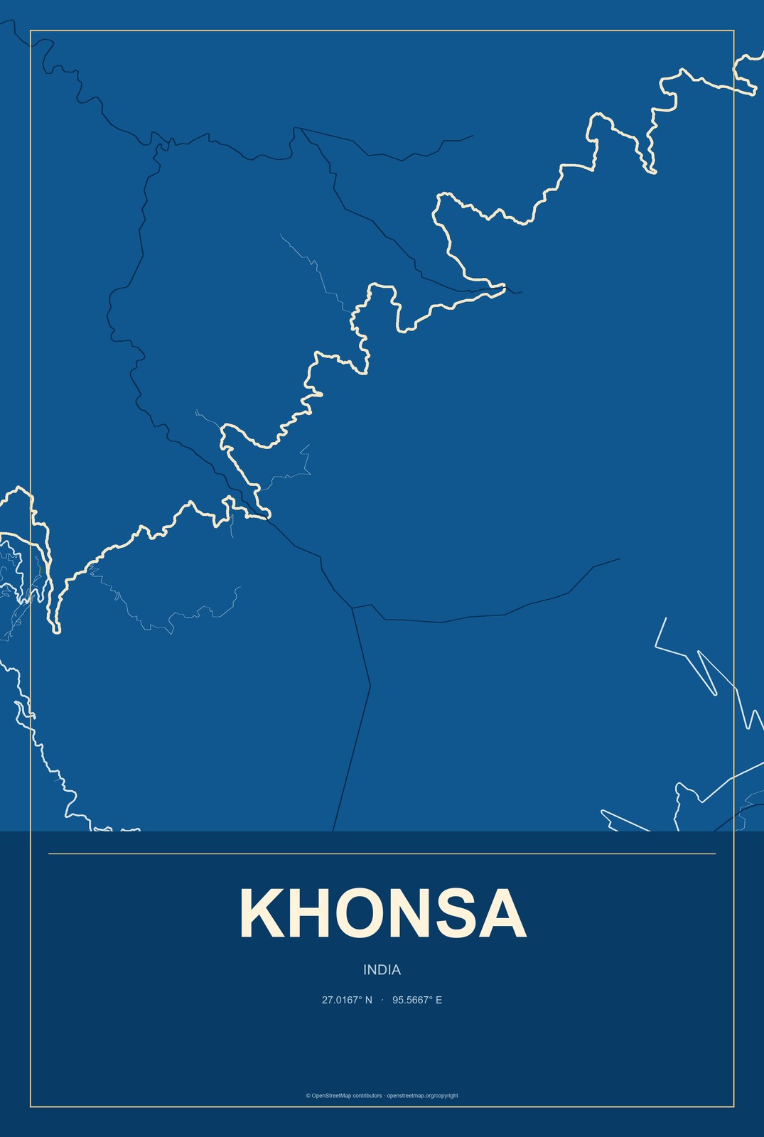 Khonsa, India City Map Aluminum Sign in Harbor Cobalt style