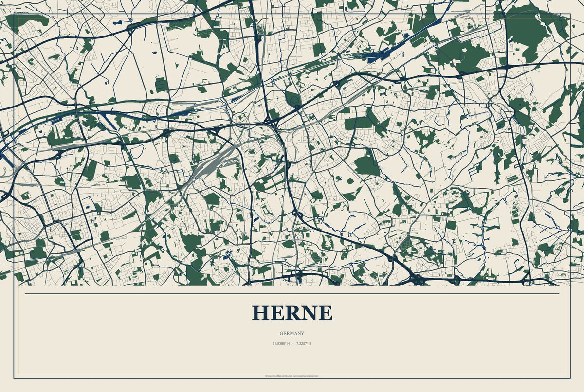 Herne, Germany City Map Aluminum Sign in Coastal Cutout style