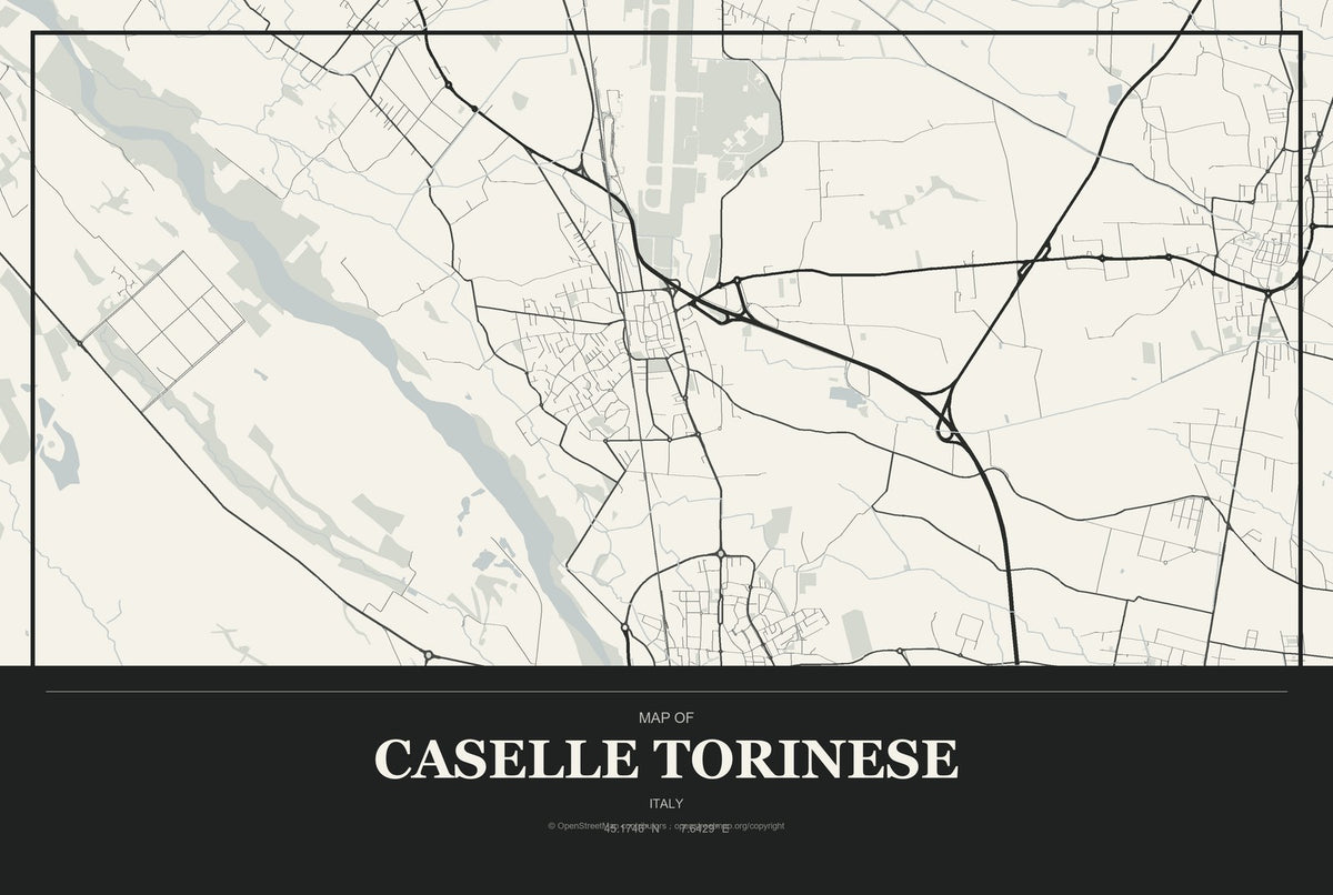 Caselle Torinese, Italy City Map Aluminum Sign in Museum Plaque style