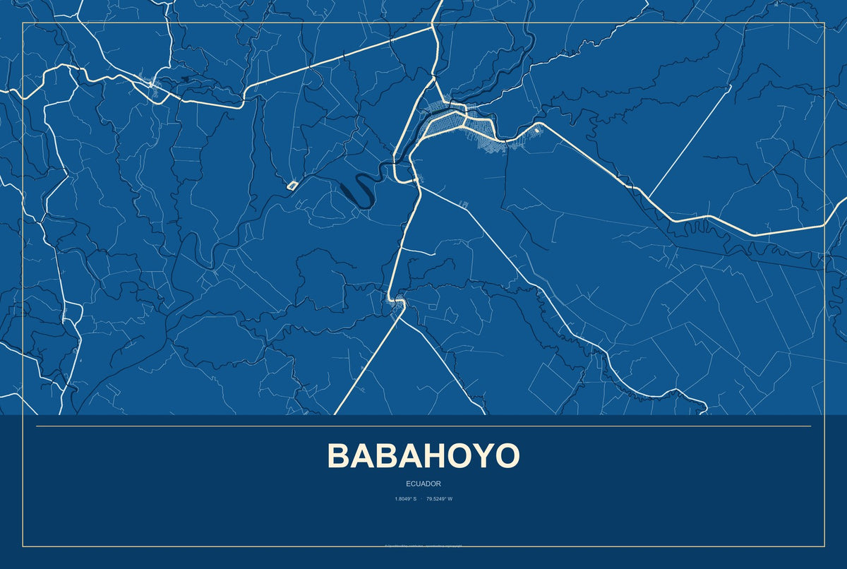 Babahoyo, Ecuador City Map Aluminum Sign in Harbor Cobalt style