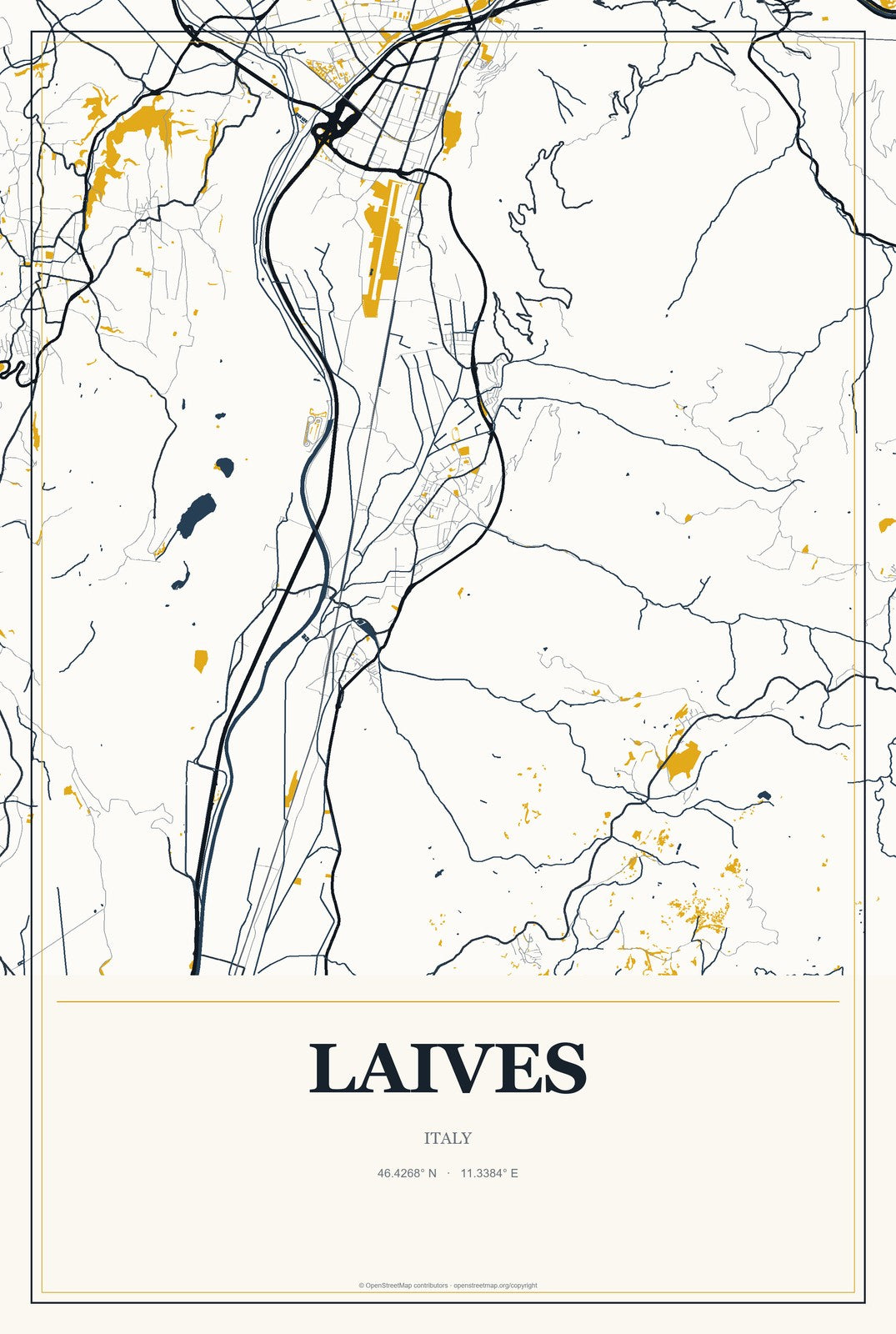 Laives, Italy City Map Aluminum Sign in Citrine Modern style