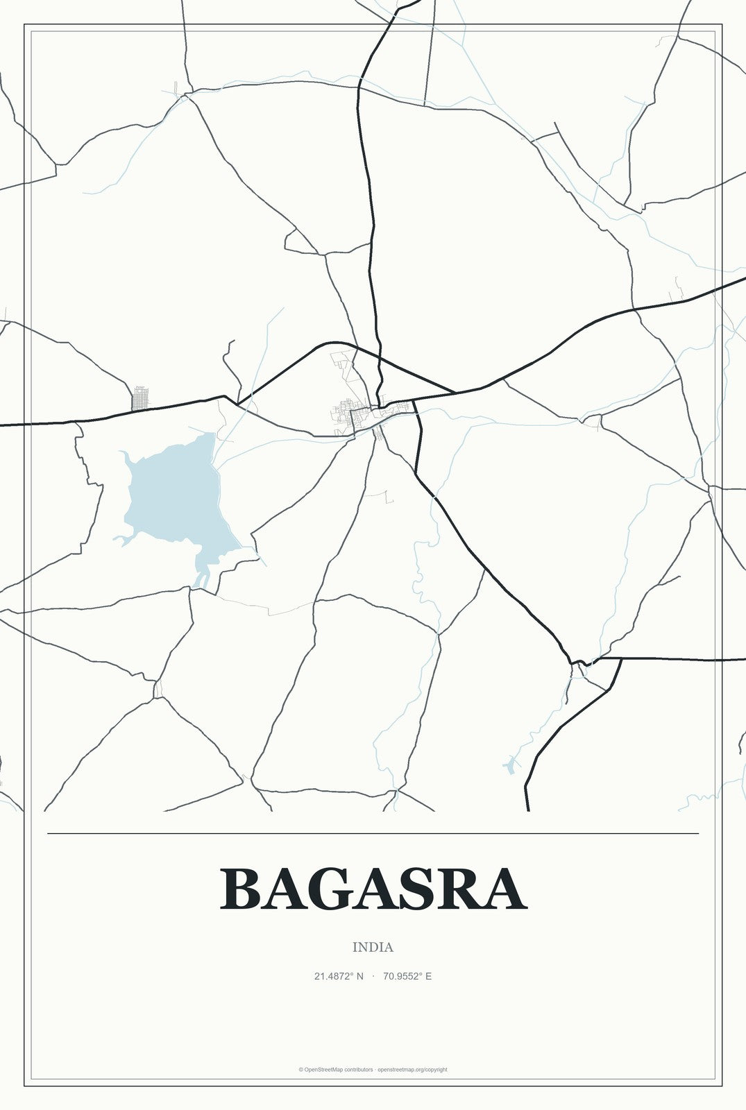 Bagasra, India City Map Aluminum Sign in Gallery Air style