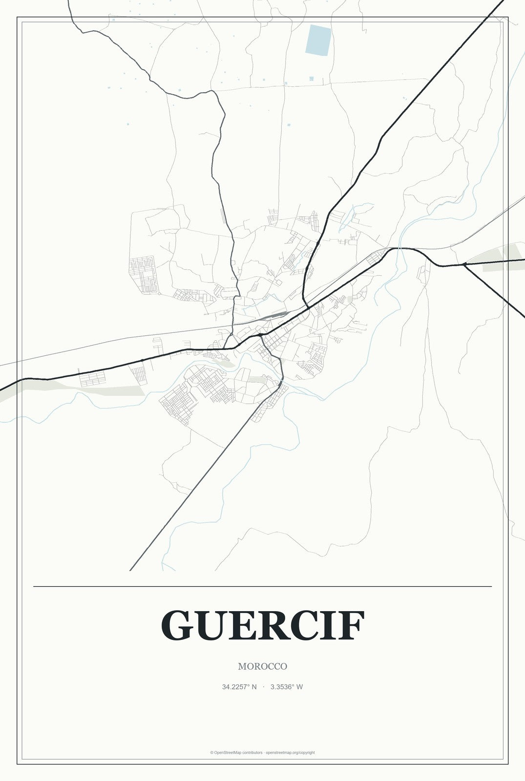 Guercif, Morocco City Map Aluminum Sign in Gallery Air style