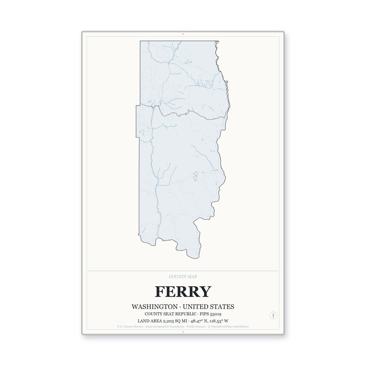 Ferry County, Washington Map Aluminum Sign in Gallery Air style