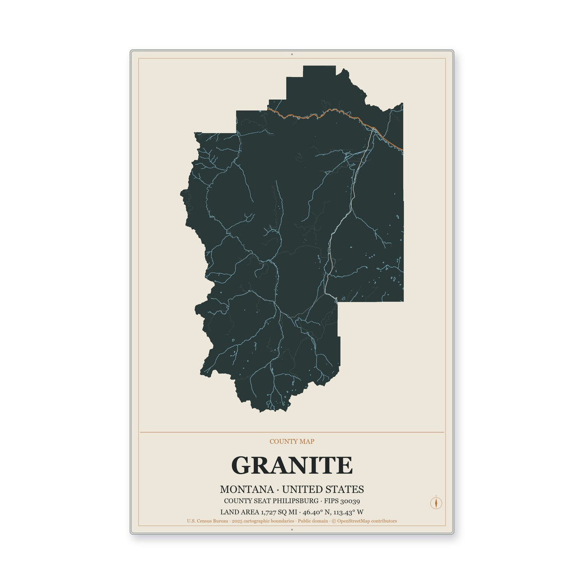 Granite County, Montana Map Aluminum Sign in Headline Atlas style