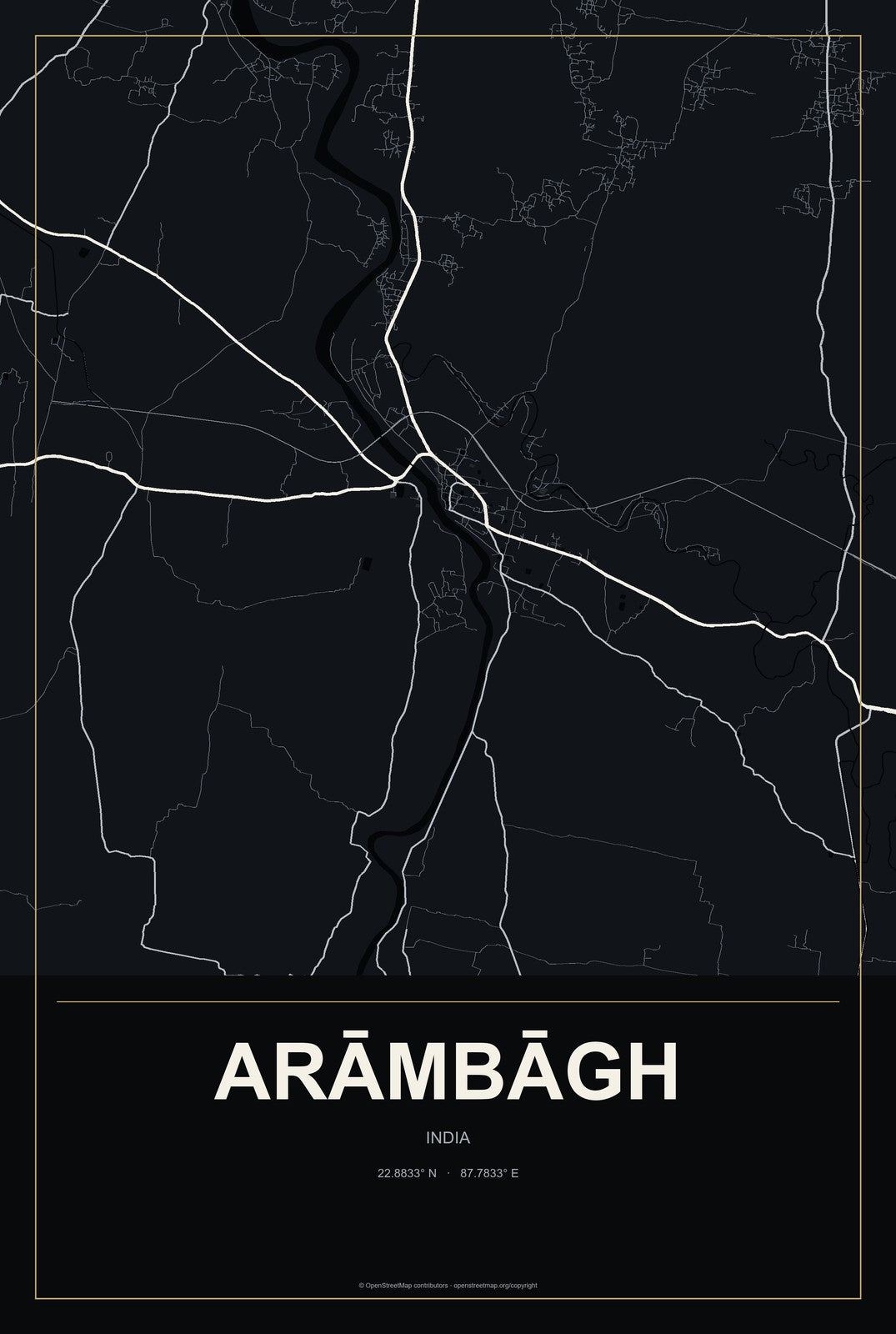 Arāmbāgh, India City Map Aluminum Sign in Metropolitan Noir style