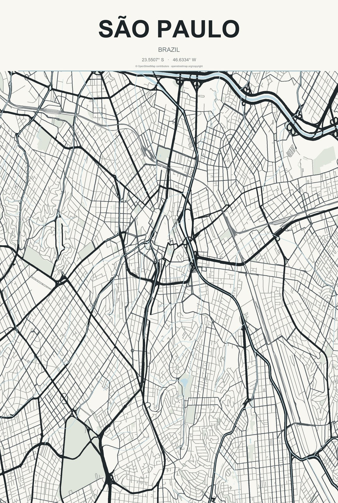 São Paulo, Brazil City Map Aluminum Sign in Headline Atlas style