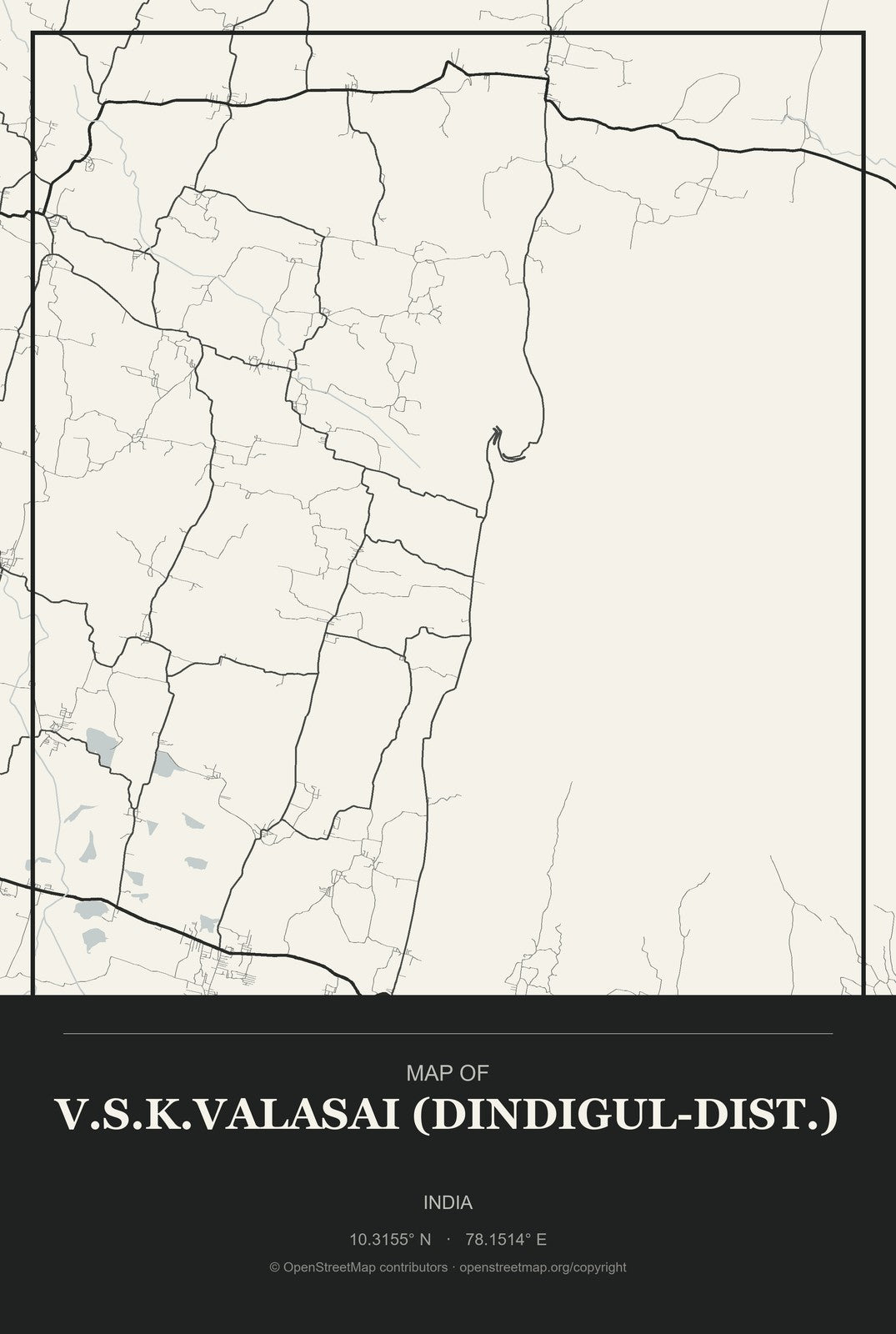 V.S.K.Valasai (Dindigul-Dist.), India City Map Aluminum Sign in Museum Plaque style