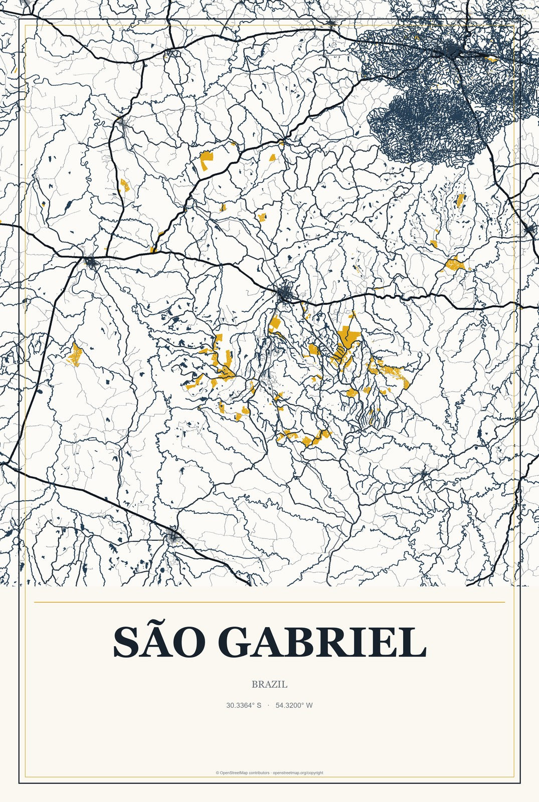 São Gabriel, Bahia, Brazil City Map Aluminum Sign in Citrine Modern style
