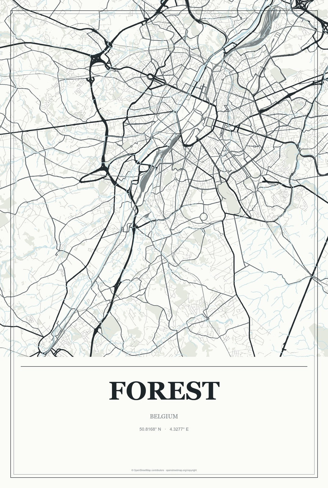 Forest, Belgium City Map Aluminum Sign in Gallery Air style