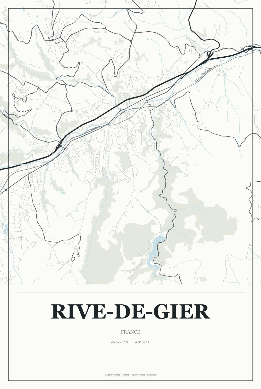 Rive-de-Gier, France City Map Aluminum Sign in Gallery Air style