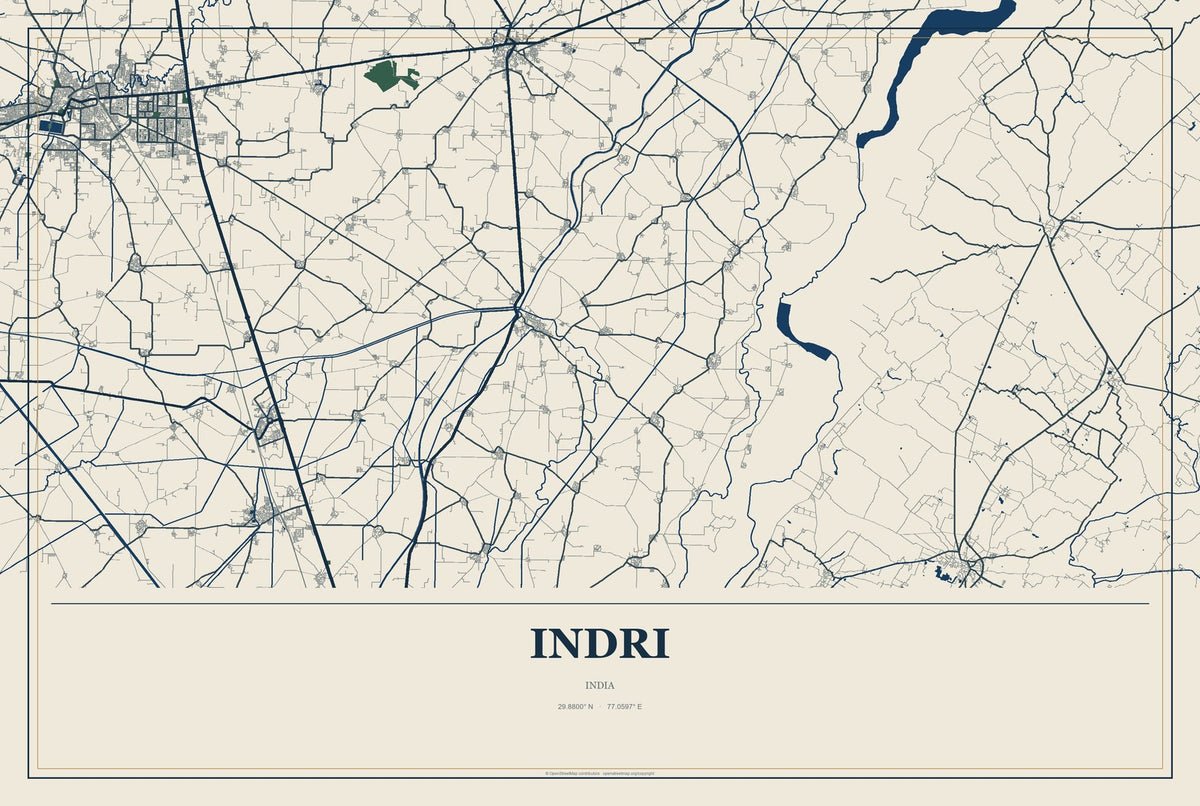 Indri, India City Map Aluminum Sign in Coastal Cutout style