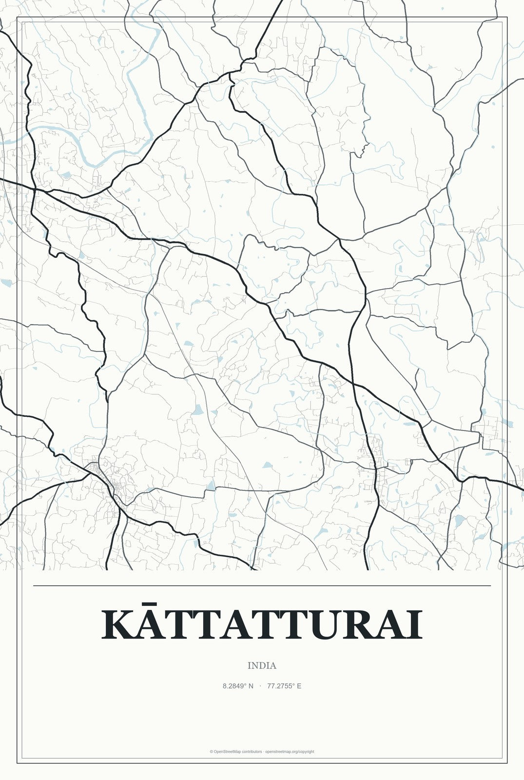 Kāttatturai, India City Map Aluminum Sign in Gallery Air style
