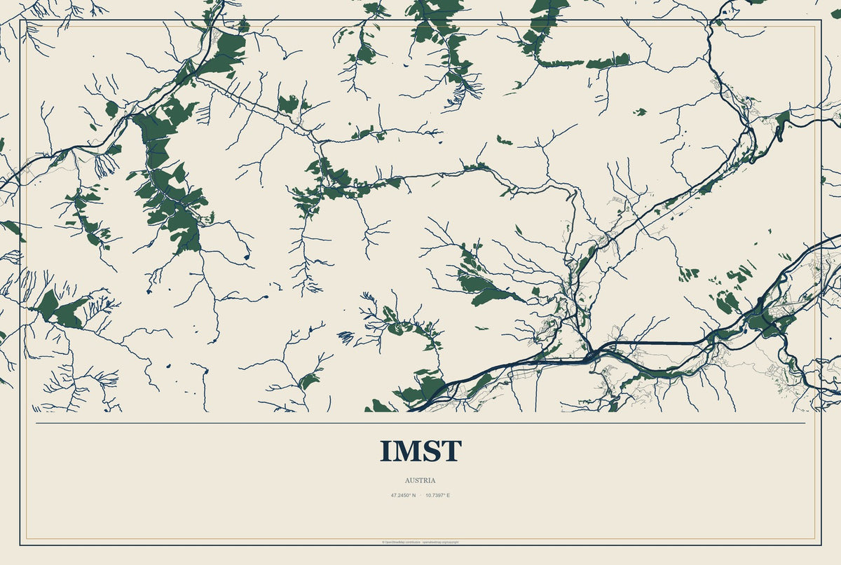 Imst, Austria City Map Aluminum Sign in Coastal Cutout style