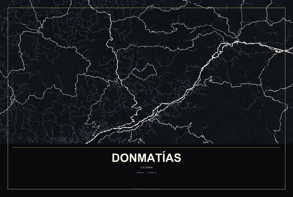 Donmatías, Colombia City Map Aluminum Sign in Metropolitan Noir style