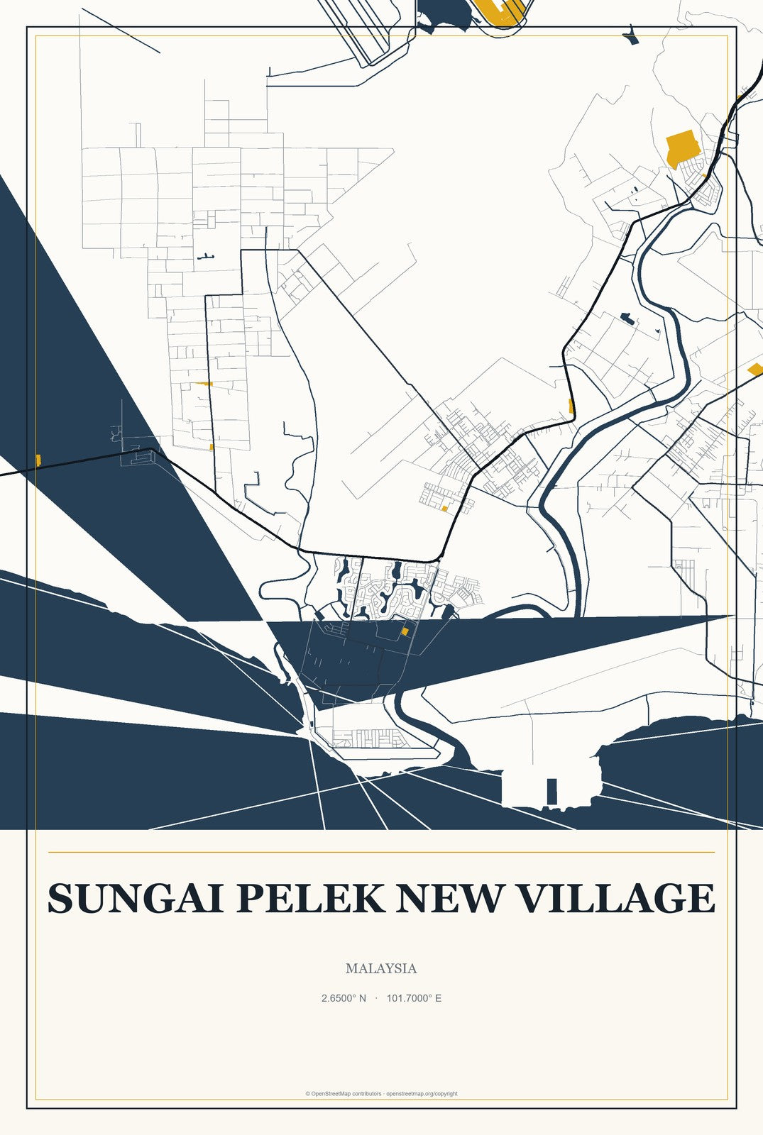 Sungai Pelek New Village, Malaysia City Map Aluminum Sign in Citrine Modern style